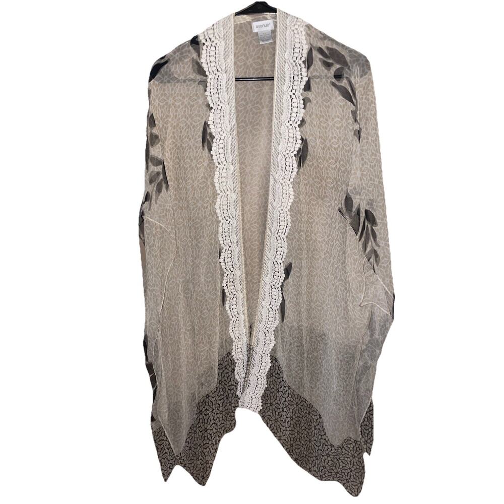 Women’s Avenue Sheer Kimono Cardigan With Soft Cotton Lace Trim Sz L - Picture 3 of 7